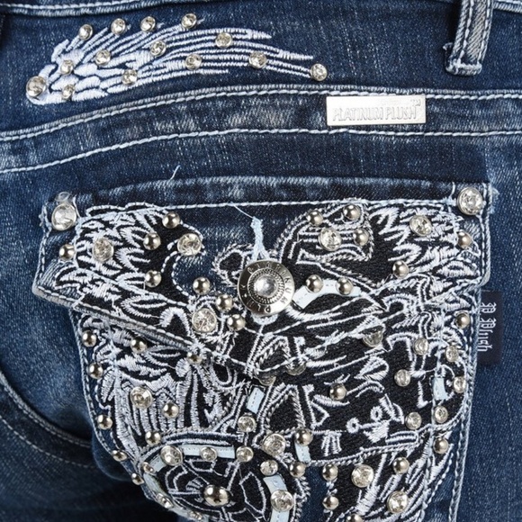 Motorcycle Wing Boot Leg Jeans w/Rhinestone Detail - Picture 4 of 8